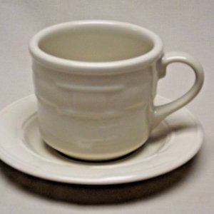 Longaberger Pottery Woven Traditions Heirloom Ivory Cup and Saucer U.S.A.